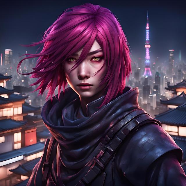 japanese, woman, ninja, assassin, black dragon society, ancient order, secret society, fantasy, night, city, digital art